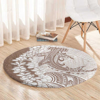 Polynesian Beige Plumeria Lei Round Carpet with Hammerhead Shark LT7 - Polynesian Pride