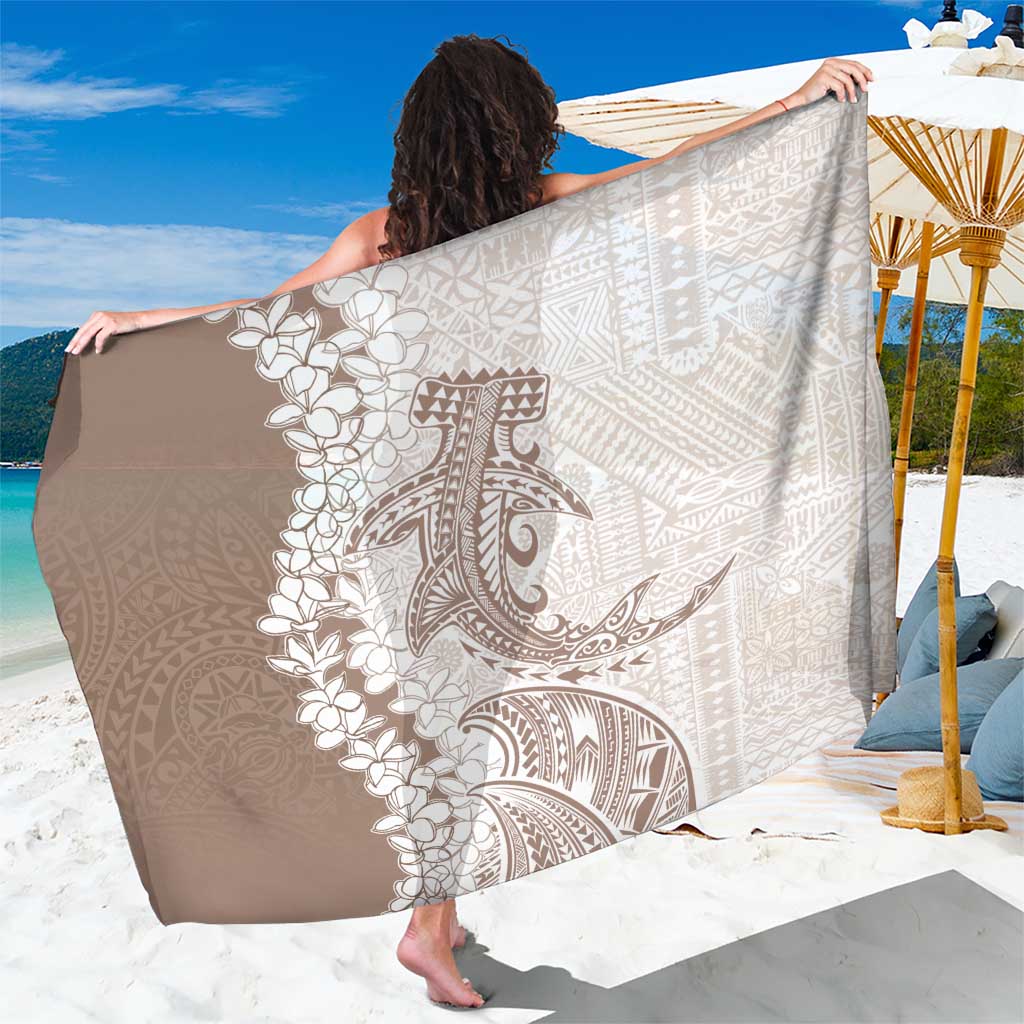 Polynesian Beige Plumeria Lei Sarong with Hammerhead Shark LT7 One Size 44 x 66 inches Beige - Polynesian Pride