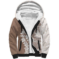 Polynesian Beige Plumeria Lei Sherpa Hoodie with Hammerhead Shark