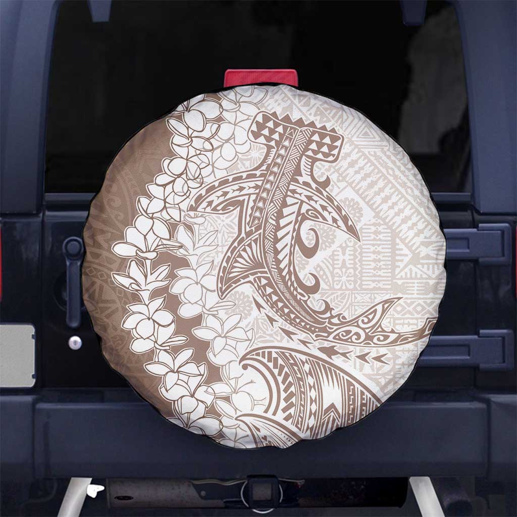 Polynesian Beige Plumeria Lei Spare Tire Cover with Hammerhead Shark
