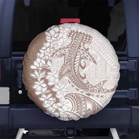 Polynesian Beige Plumeria Lei Spare Tire Cover with Hammerhead Shark