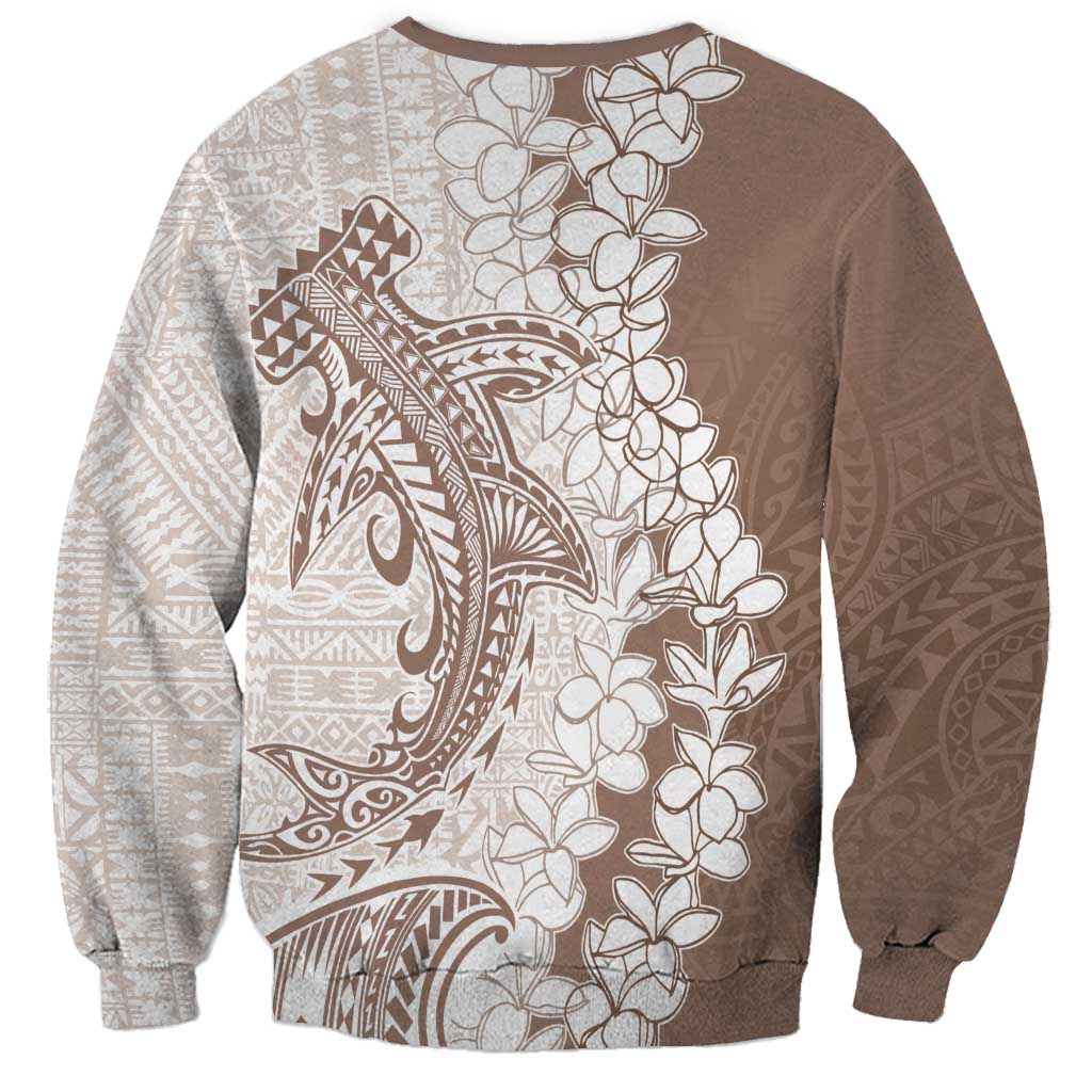 Polynesian Beige Plumeria Lei Sweatshirt with Hammerhead Shark LT7 - Polynesian Pride