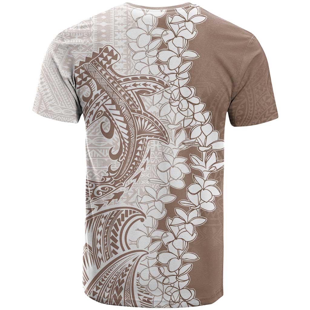 Polynesian Beige Plumeria Lei T Shirt with Hammerhead Shark