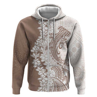 Polynesian Beige Plumeria Lei Zip Hoodie with Hammerhead Shark LT7 Zip Hoodie Beige - Polynesian Pride
