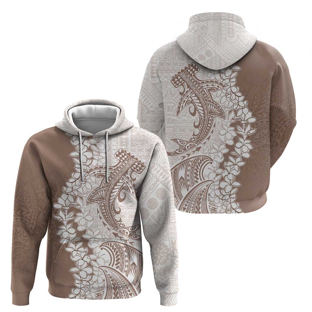 Polynesian Beige Plumeria Lei Zip Hoodie with Hammerhead Shark LT7 - Polynesian Pride