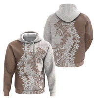 Polynesian Beige Plumeria Lei Zip Hoodie with Hammerhead Shark LT7 - Polynesian Pride