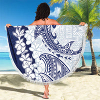 Polynesian Navy Blue Plumeria Lei Beach Blanket with Hammerhead Shark