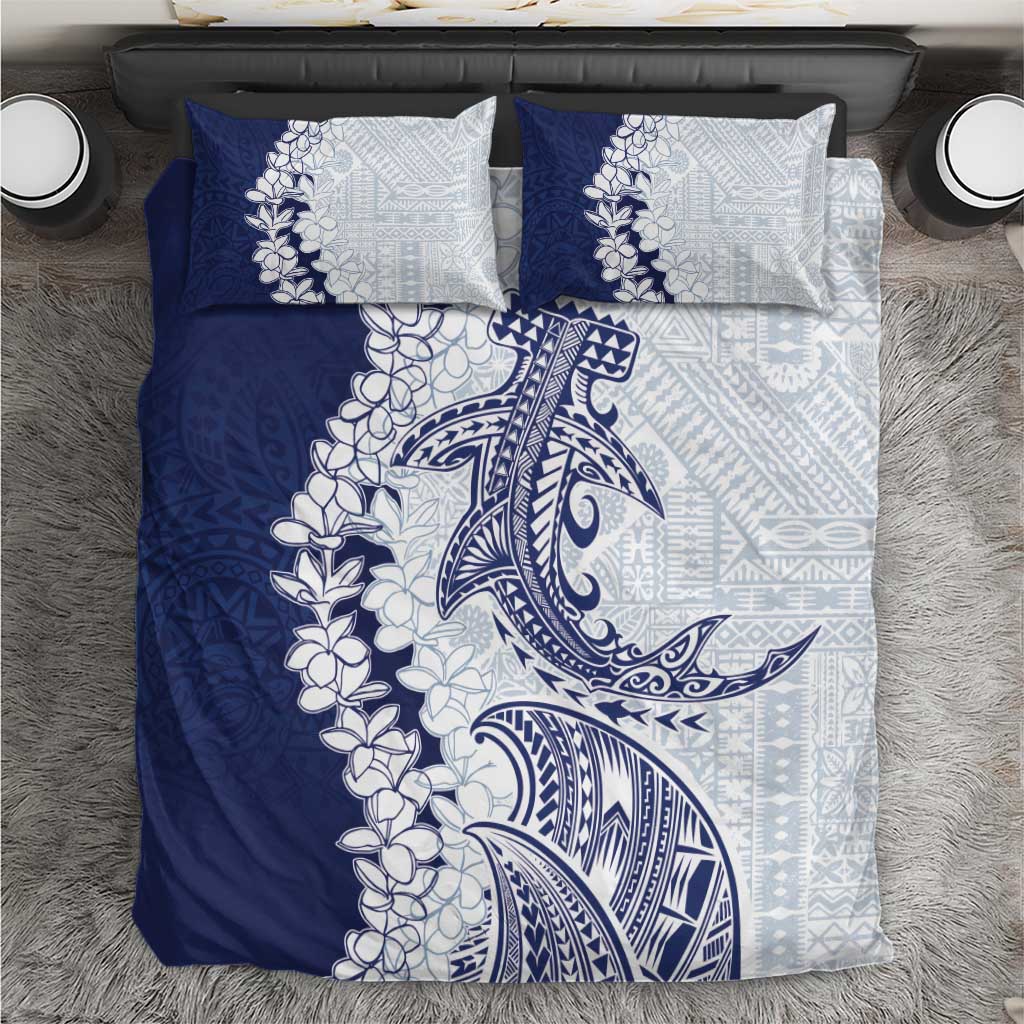 Polynesian Navy Blue Plumeria Lei Bedding Set with Hammerhead Shark LT7 Navy Blue - Polynesian Pride