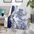 Polynesian Navy Blue Plumeria Lei Blanket with Hammerhead Shark