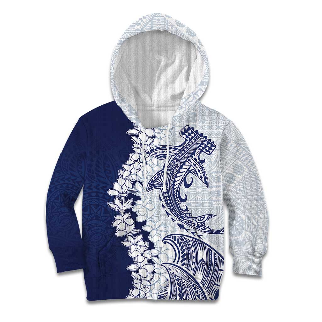 Polynesian Navy Blue Plumeria Lei Kid Hoodie with Hammerhead Shark LT7 Hoodie Navy Blue - Polynesian Pride