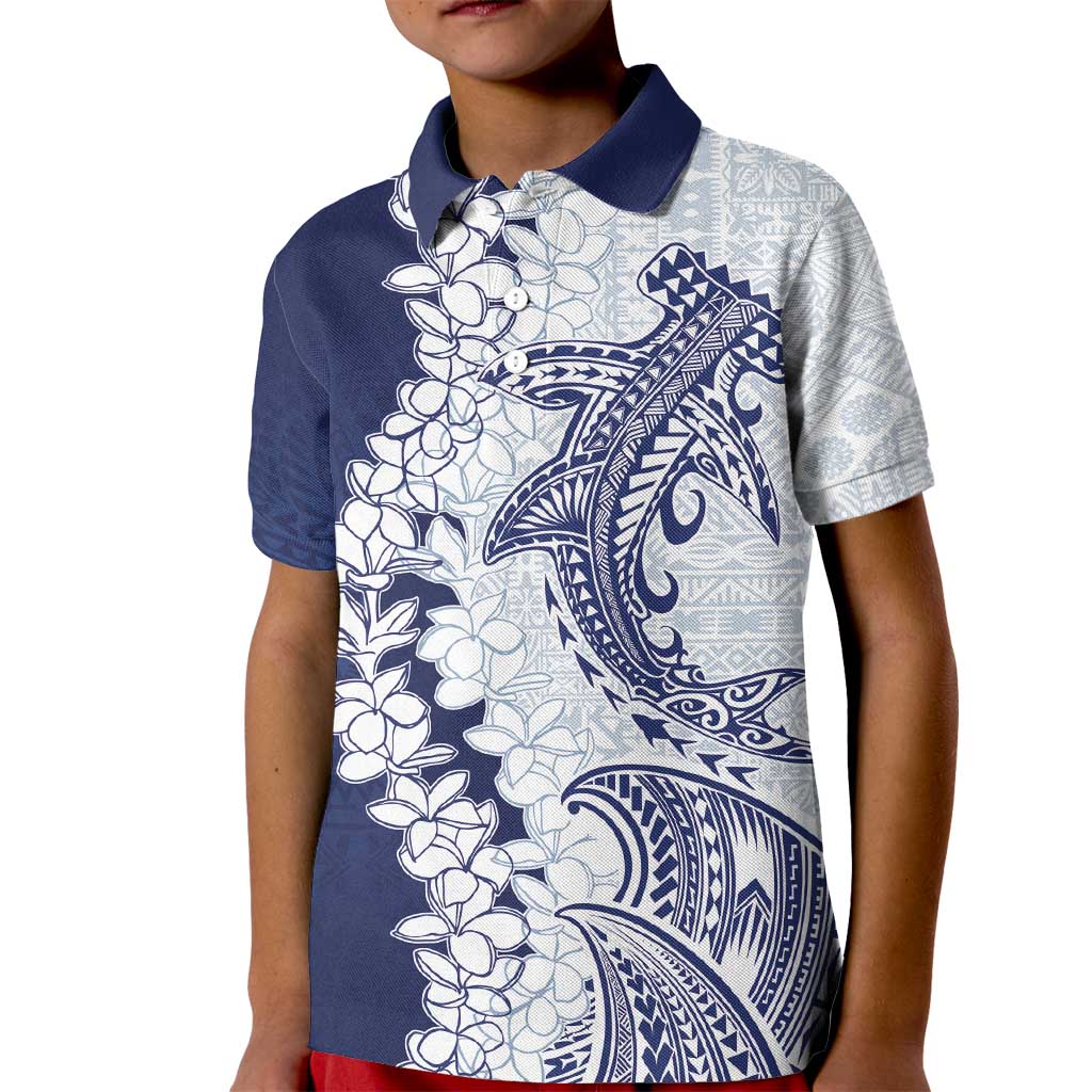 Polynesian Navy Blue Plumeria Lei Kid Polo Shirt with Hammerhead Shark LT7 Kid Navy Blue - Polynesian Pride