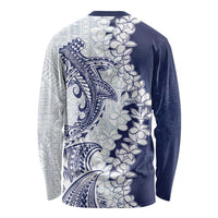 Polynesian Navy Blue Plumeria Lei Long Sleeve Shirt with Hammerhead Shark LT7 - Polynesian Pride