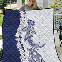 Polynesian Navy Blue Plumeria Lei Quilt with Hammerhead Shark