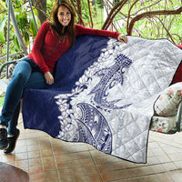 Polynesian Navy Blue Plumeria Lei Quilt with Hammerhead Shark