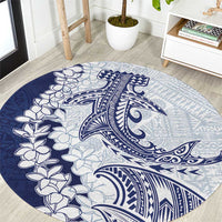 Polynesian Navy Blue Plumeria Lei Round Carpet with Hammerhead Shark LT7 Navy Blue - Polynesian Pride
