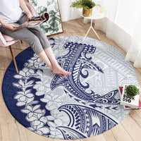 Polynesian Navy Blue Plumeria Lei Round Carpet with Hammerhead Shark LT7 - Polynesian Pride