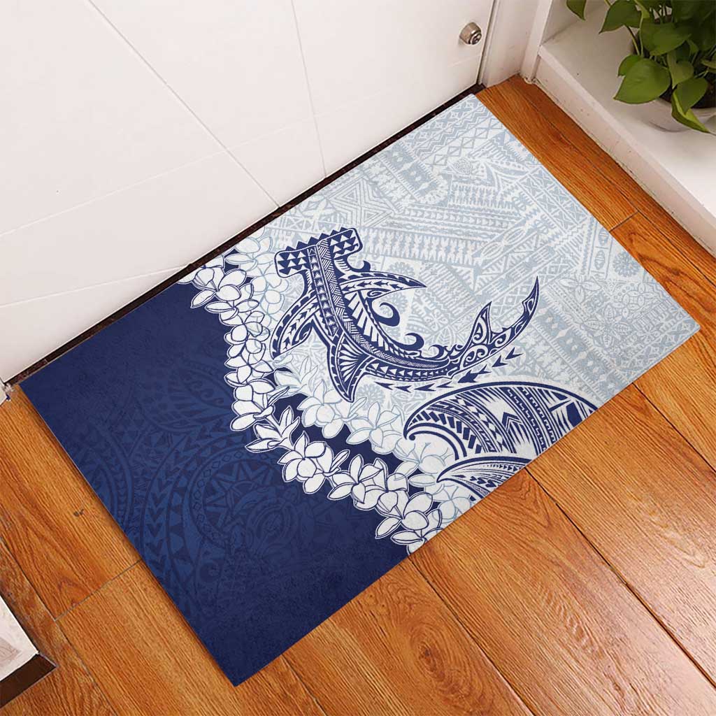 Polynesian Navy Blue Plumeria Lei Rubber Doormat with Hammerhead Shark LT7 - Polynesian Pride