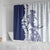 Polynesian Navy Blue Plumeria Lei Shower Curtain with Hammerhead Shark