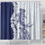 Polynesian Navy Blue Plumeria Lei Shower Curtain with Hammerhead Shark