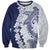 Polynesian Navy Blue Plumeria Lei Sweatshirt with Hammerhead Shark