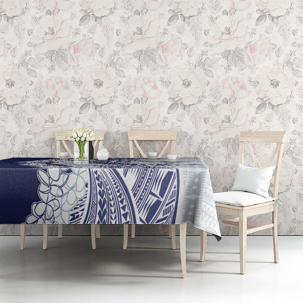 Polynesian Navy Blue Plumeria Lei Tablecloth with Hammerhead Shark