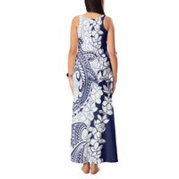Polynesian Navy Blue Plumeria Lei Tank Maxi Dress with Hammerhead Shark LT7 - Polynesian Pride