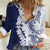 Polynesian Navy Blue Plumeria Lei Women Casual Shirt with Hammerhead Shark