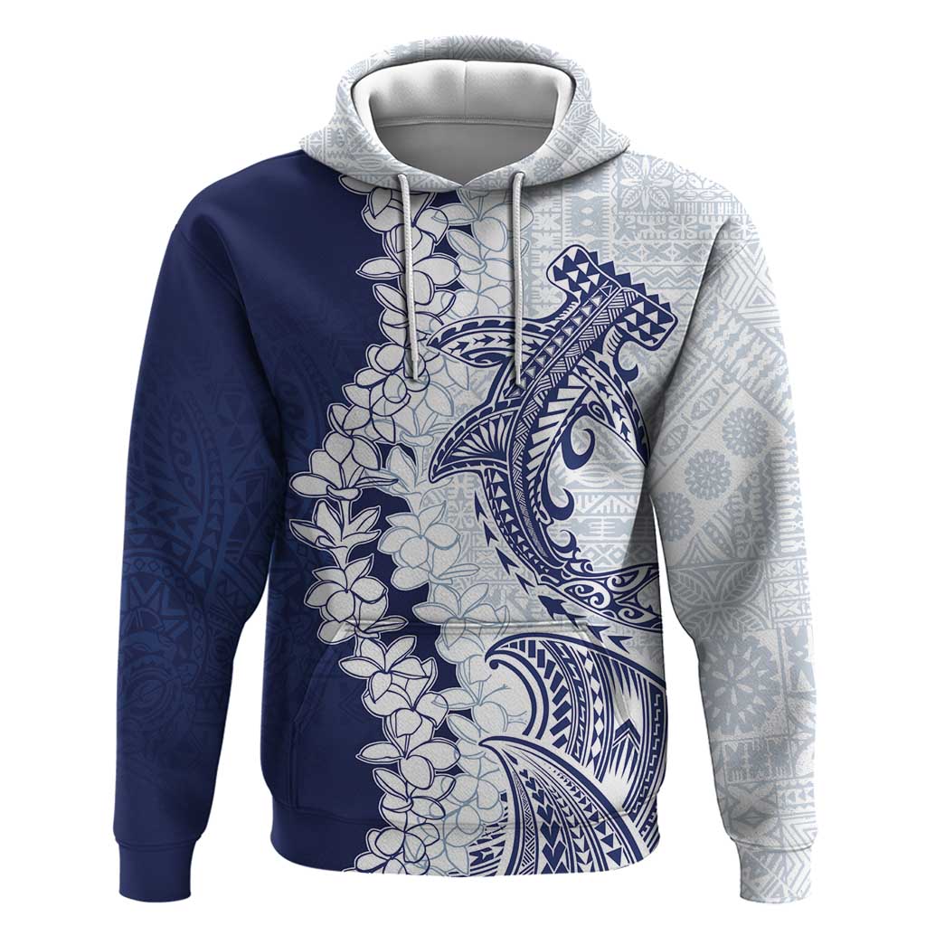 Polynesian Navy Blue Plumeria Lei Zip Hoodie with Hammerhead Shark LT7 Pullover Hoodie Navy Blue - Polynesian Pride