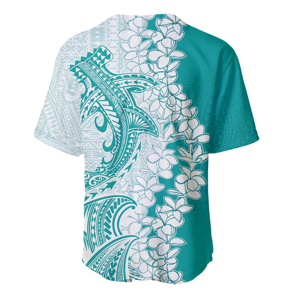 Polynesian Teal Plumeria Lei Baseball Jersey with Hammerhead Shark LT7 - Polynesian Pride