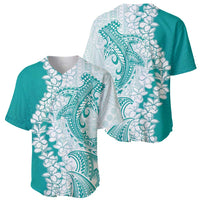 Polynesian Teal Plumeria Lei Baseball Jersey with Hammerhead Shark LT7 - Polynesian Pride