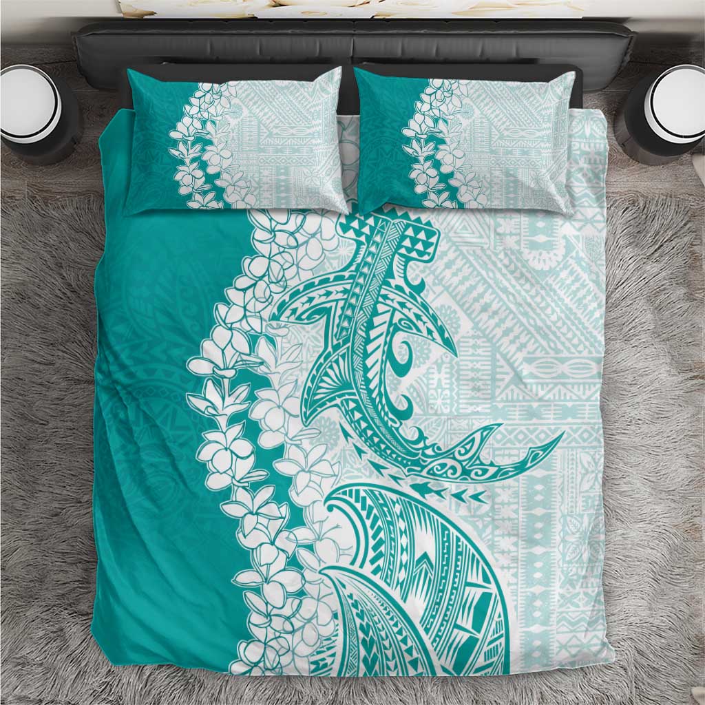 Polynesian Teal Plumeria Lei Bedding Set with Hammerhead Shark LT7 Teal - Polynesian Pride