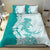 Polynesian Teal Plumeria Lei Bedding Set with Hammerhead Shark
