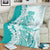 Polynesian Teal Plumeria Lei Blanket with Hammerhead Shark