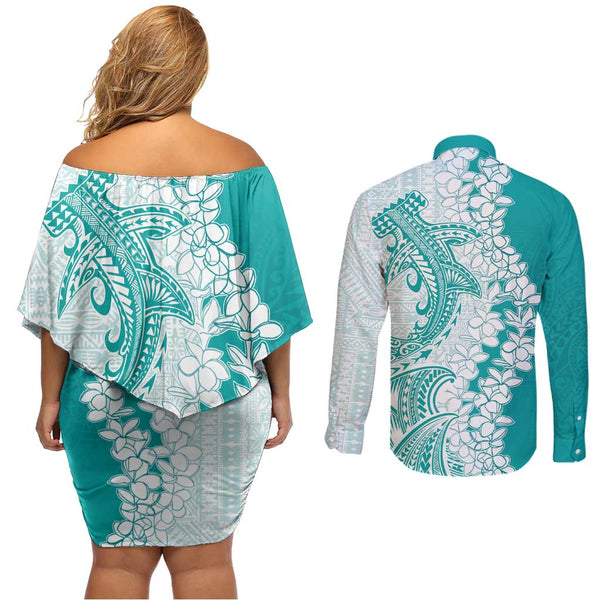 Polynesia Off The Shoulder Long Sleeve Dress Whale Tale and Polynesian Sunset Plumeria Rainbow LT9 main image 0
