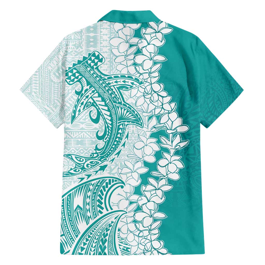 Polynesian Teal Plumeria Lei Family Matching Tank Maxi Dress and Hawaiian Shirt with Hammerhead Shark LT7 - Polynesian Pride