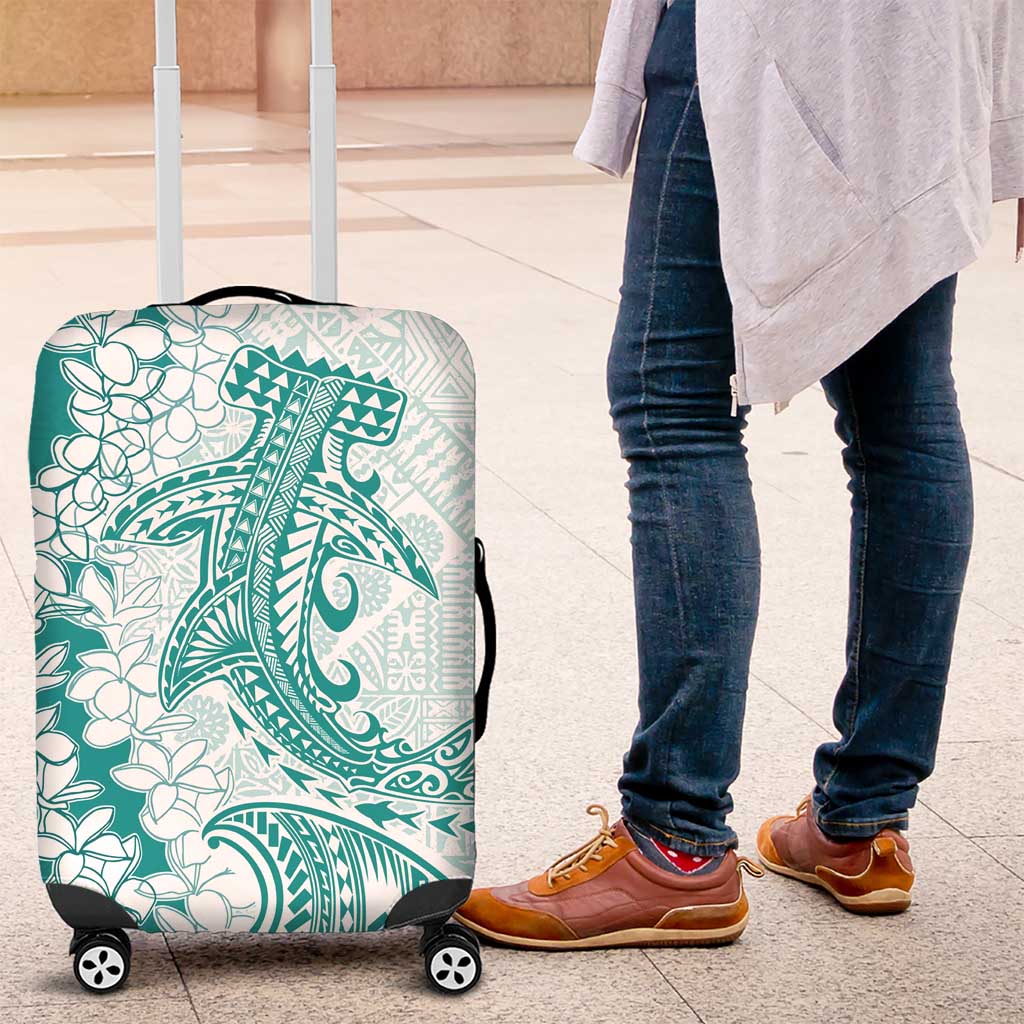 Polynesian Teal Plumeria Lei Luggage Cover with Hammerhead Shark LT7 Teal - Polynesian Pride