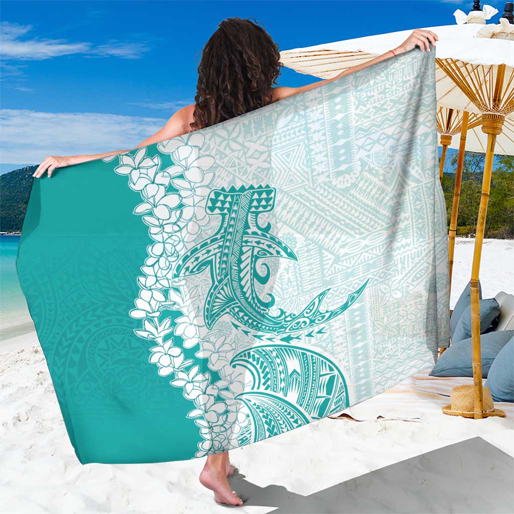 Polynesian Teal Plumeria Lei Sarong with Hammerhead Shark LT7 One Size 44 x 66 inches Teal - Polynesian Pride