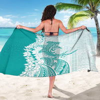 Polynesian Teal Plumeria Lei Sarong with Hammerhead Shark