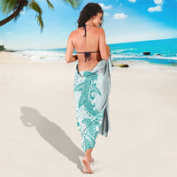 Polynesian Teal Plumeria Lei Sarong with Hammerhead Shark