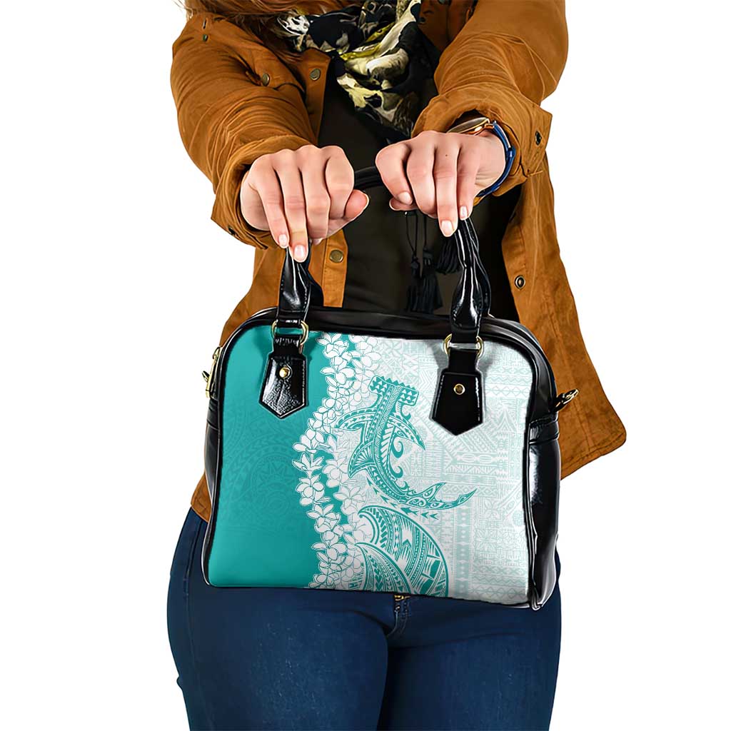 Polynesian Teal Plumeria Lei Shoulder Handbag with Hammerhead Shark LT7 One Size Teal - Polynesian Pride