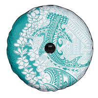 Polynesian Teal Plumeria Lei Spare Tire Cover with Hammerhead Shark