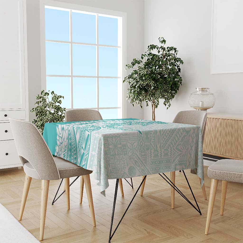 Polynesian Teal Plumeria Lei Tablecloth with Hammerhead Shark
