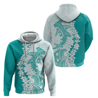 Polynesian Teal Plumeria Lei Zip Hoodie with Hammerhead Shark LT7 - Polynesian Pride