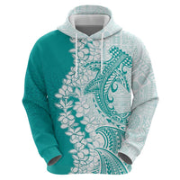 Polynesian Teal Plumeria Lei Zip Hoodie with Hammerhead Shark LT7 - Polynesian Pride