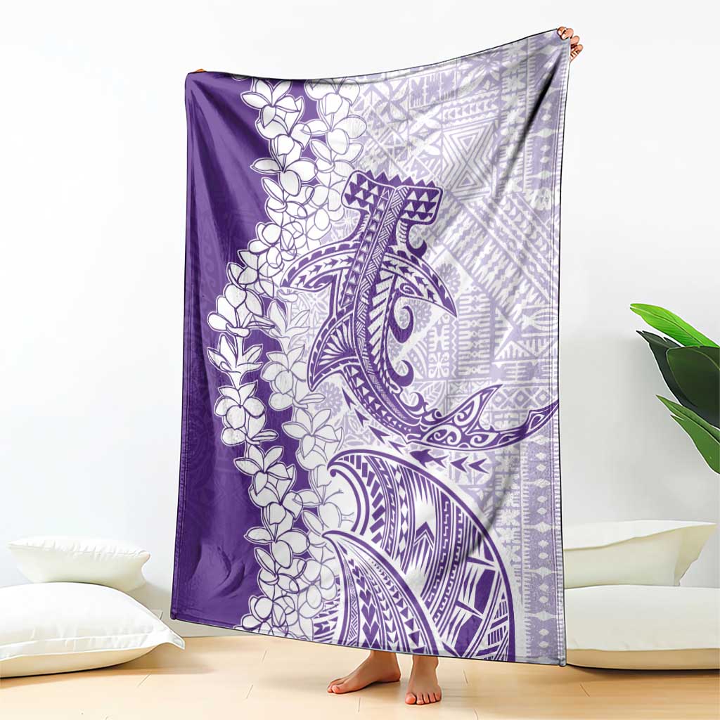 Polynesian Purple Plumeria Lei Blanket with Hammerhead Shark