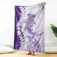Polynesian Purple Plumeria Lei Blanket with Hammerhead Shark