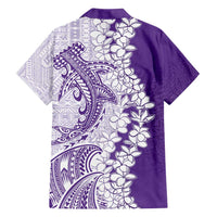 Polynesian Purple Plumeria Lei Family Matching Off Shoulder Short Dress and Hawaiian Shirt with Hammerhead Shark