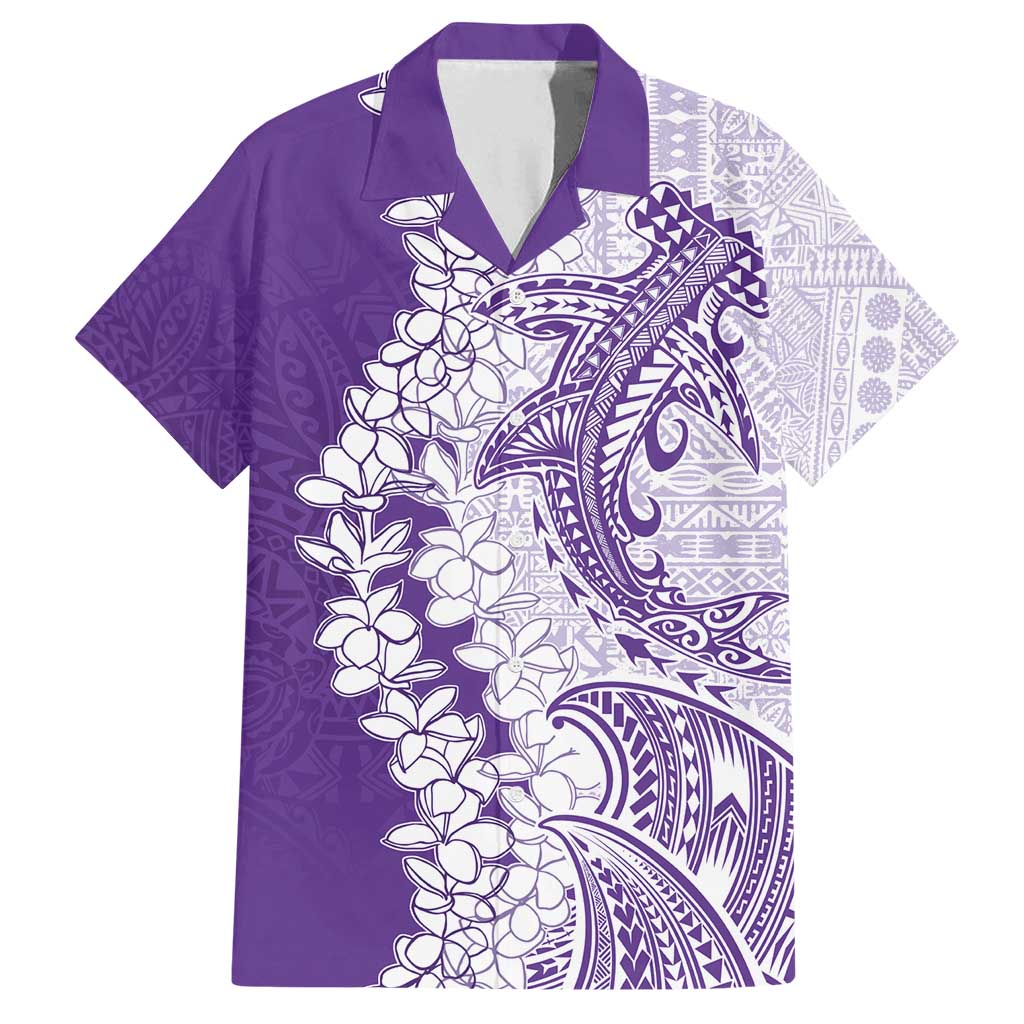 Polynesian Purple Plumeria Lei Family Matching Summer Maxi Dress and Hawaiian Shirt with Hammerhead Shark LT7 Dad's Shirt - Short Sleeve Purple - Polynesian Pride
