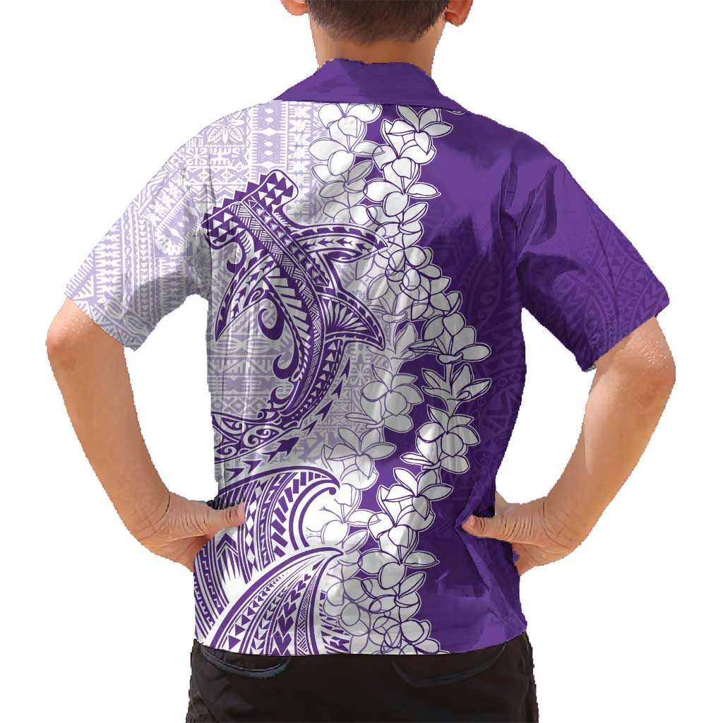 Polynesian Purple Plumeria Lei Family Matching Tank Maxi Dress and Hawaiian Shirt with Hammerhead Shark LT7 - Polynesian Pride