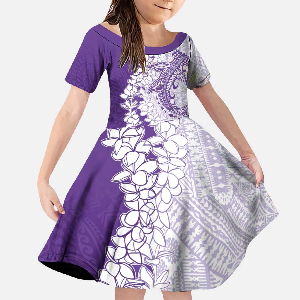 Polynesian Purple Plumeria Lei Family Matching Tank Maxi Dress and Hawaiian Shirt with Hammerhead Shark LT7 Daughter's Dress Purple - Polynesian Pride